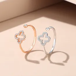 S925 Sterling Silver Sweet Hollow Clover Designer Rings for Women Love Lovely Luxury Rose Gold Elegant Crystal cz Zircon Diamond Ring Jewelry