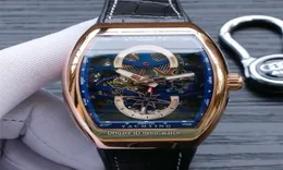 Nuova Vanguard Yachting Rose Gold Case V45 S6 Yacht Skeleton Blue Dial Mens Watch Leatherrubber Strap Sport Orologi Hello3774831