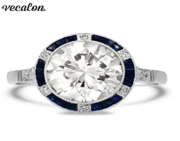 Vecalon 2018 bague de luxe en argent Sterling 925 cristal bleu Cz bague de fiançailles de mariage pour les femmes bijoux de doigt de mariée 7847824