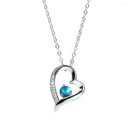 Chains Woman Exquisite Jewelry Blue Crystal Cubic Zirconia Heart-shaped Hollow Pendant Necklace Love Wedding Gift