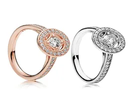 Elegant och elegant ring för 925 Sterling Silver Plated Rose Gold Set Cz Diamond Intoxerande Vintage Charm Ladies Ring med Box1489309