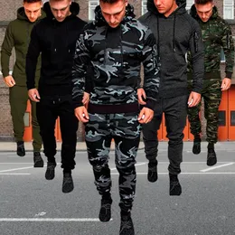 Homens Tracksuits Mens 2 Peça Tracksuit Sweatsuit Jogging Casual Quente Respirável Wicking Fitness Running Sportswear Militar Tático HoodiePant 231212