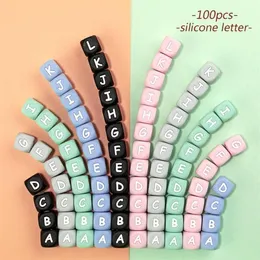 Tyry hu 100 peças contas de letras de silicone em cores doces contas de mordedor de bebê contas de silicone de qualidade alimentar para diy colar de dentição de bebê 12mm y2300j
