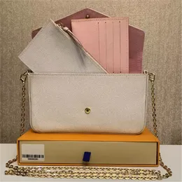 2024 Tasarımcı Çanta 3pcs Set Pochette Felicie Zinciri Kadın Çantalar Çanta Deri Deri Çanta Moda Omuz Omuz Lady Tote Çanta Cüzdan Turuncu Kutu 61276