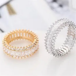 Vecalon Luxe Tennisring Wit Goud Gevuld Diamond Cz Party trouwring ringen Voor vrouwen Mannen Vinger Sieraden Gift208S