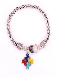 Fashion Autism Awareness Puzzle Jigsaw Classic Silver Plated Square Emalj Charm Hummer Claw Armband Trade Assurance Service2188683