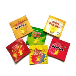 Sacos vazios de 600mg Mylar Resealable Candy Sour Gummy Zerbert Sacos especiais cortados em forma de cereja Bagas Pêssegos Fizzy Cola Zipper Flower Packs