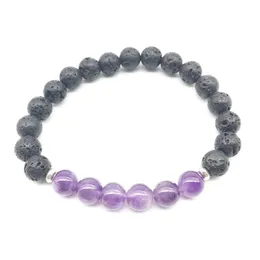 Sn1344 nes design pulseira feminina na moda pedra de lava natural mala yoga pulseira ametista roxo cristal equilíbrio meditativo jóias 2415