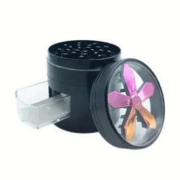 1pc, 63MM 4-layer Grinder With Drawer And Filter Net Metal Maple Leaf Hexagonal Flower Tobacco Grinder Cigarette Accessories