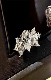 Ins Spakrling Handmade Sweet Cute Wedding Ring Luxury Jewelry925 Sterling Silver Water Drop 5A Zircon CZ Diamond Gemstonens Women 2583531
