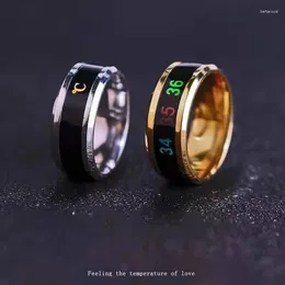 Cluster Rings Fashion Trend Ring That Can Display The Temperature Of Human Body Titanium Steel Temperature-sensitive Men Jewelry Gift
