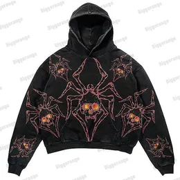 Men's Hoodies Sweatshirts spider Streetwear American star print Loose Zipper Hoodie Men's Y2K Retro Harajuku sweatshirt Trend oversized Clothes Gothic 231213