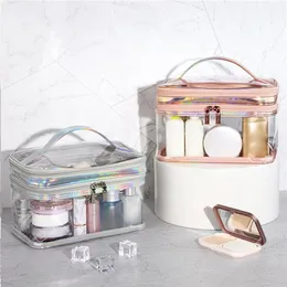 HBP Cosmetic Bag Portable Transparent Makup Bacd Suckbag для туалетных принадлежностей для туалетных принадлежностей Cosmetics Black Pink Silver317f