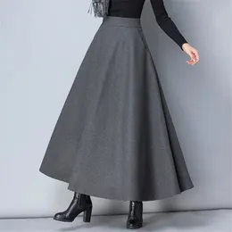 エスニック服冬の女性ロングウールスカートファッションハイウエストベーシックウールスカート女性カジュアルな濃い暖かい弾性ラインマキシーO839 231213