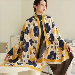 Halsdukar elegant varm sjal halsduk för kvinnor tjockt vintermärke blommig kashmir och wraps bufanda pashmina foulard filt 2023
