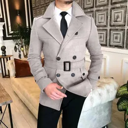 Männer Trenchcoats Herbst Winter Zweireiher Wollmantel Hohe Qualität Männlichen Revers Gürtel Solide Dicken Mantel Trend Oberbekleidung