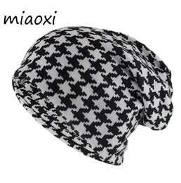 BeanieSkull Caps Miaoxi Hip Hop Women Fashion Hat Houndstooth Autumn Warm Beanies Skullies Plaid Casual Gorros Soft Scarf Double 2544332