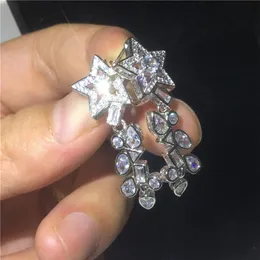 Vecalon charme estrela flor forma balançar brinco diamante 925 prata esterlina festa de casamento brincos para mulher jóias2868