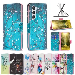 S24 CASS Butterfly Flower Animal Leather Wallet för Samsung S24 Plus Ultra A05 A05S A35 A55 A15 S23 FE A25 Elephant Panda Flower Unicorn Holder Kniv Formtäckning