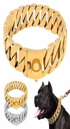 Übertriebene 32 mm schwere 316L-Edelstahl-goldene kubanische große Haustier-Hundekette, Halskette, Pitbull-Halsbänder, Halsband, Top-Qualitätsketten6890131