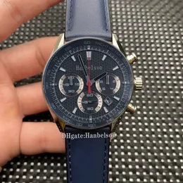 Herrenuhr im Racing-Stil, Sport, blaues Band, Quarzwerk, VK63, Chronograph, Lederarmband, 42 mm, Armbanduhr