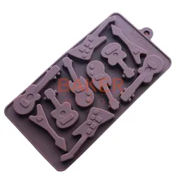 Whole- new silicone mold 10 even guitar shapes silicone chocolate mould ice tray mold DIY baking molds CDSM-2312120