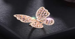 Huami Light Luxury調整可能な蝶のリング女性のための輝く指輪を開いたリングピンク白い色Zircon Jewelry3298657