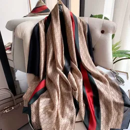 2024 NY CASHMERE SCARF Simulerad Silk Autumn Printed Plain Collar Women's East Gate Korean Edition Seasonal Universal Long