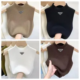 Tank-Tops, Weste, sexy Basisshirt für Damen, Stehkragen, Strickpullover, Weste, ärmellos, lässig, trendig, Sommer, gerippter Pullover