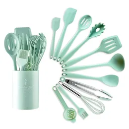 Cooking Utensils Green Heat Resistant Silicone Utensil Set Soup Spoon Brush Ladle Pasta Spatula Colander Nonstick Cookware Kitchen Tools 231213