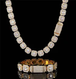 12mm 1618202224 polegadas banhado a ouro Bling CZ diamante corrente colar pulseira para homens mulheres hip hop punk jóias colar correntes4207976