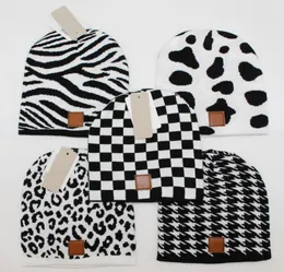 Black Checkerboard Women Beanie Bean Dance Dance Hip Hop Check Leopard Print Hat Cold Hat Men Ladies Trendy Woolen Woolen Hat Headban2008694