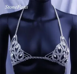 Stonefans Sexy Body Jewlery Bralette Cadena Top para Mujer Hoja Bikini Cristal Ropa Interior Cadenas Lencería Joyería Corporal T2005084993632