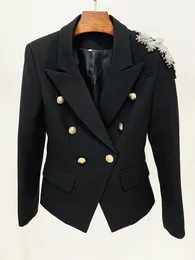 Blazer für Damenanzüge, HOHE QUALITÄT, est-Modedesigner-Jacke, atemberaubende Blumenapplikationen, Perlen-Zweireiher-Blazer mit Löwenknöpfen 231213