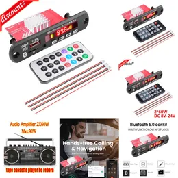 Nuovo kit per auto Bluetooth 2 * 60W Stereo Bluetooth 5.0 Scheda di decodifica lettore MP3 12V 120W Amplificatore per auto Modulo radio FM Supporto vivavoce TF USB Registratore AUX