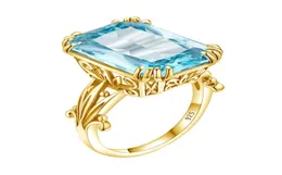 Szjinao Aquamarine Yüzükleri 925 Sterling Kadınlar 14K Altın Renk Mücevherleri Tanımsız Punk Ring Büyük Rec Silver 925 Mücevher8163326