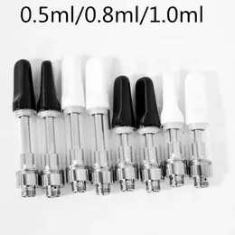 TH205 Keramikkartusche in PVC-Röhrenverpackung, 0,5 ml, 0,8 ml, 1,0 ml, Zerstäuber mit 510 Gewinde, leer, 2,0 mm dick, Öllöcher, Karren, weiß, schwarz, individuelles Logo, 4 Öleinlasslöcher