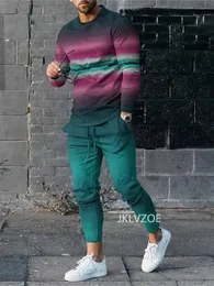 Мужские спортивные костюмы Осенняя мужская футболка с длинными рукавами повседневная одежда ретро спортивная одежда с 3D принтом комплект брюк из 2 предметов Joogers set 231213