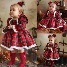 Abiti da ragazza 2023 Natale Bambino Bambini Neonata Abito da principessa Plaid rosso con volant Tutu di pizzo Bambini Manica a sbuffo Natale 1 6Y 231212