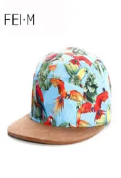 Fei M Fashion Paradise 5Panel Cap Spring Parrot Snedback Cap for Men Women Hats Hats Parrot Brown Suede Baseball Caps 20104058093