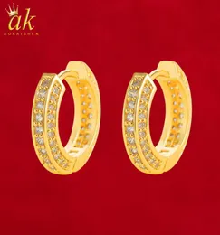 Aokaishen Iced Single Hoop Earring for Women Gold Color Bling Cubic Zircon Charms Hip Hop Jewelry3274562