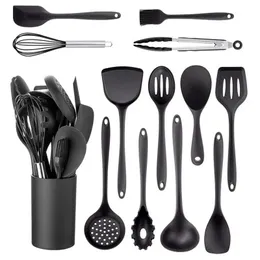 Cooking Utensils JANKNG Black Silicone Kitchenware Nonstick Tool Spatula Ladle Egg Beaters Shovel Soup Cookware Utensil Kitchen 231213