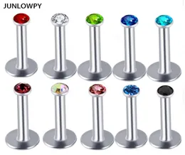 JUNLOWPY Stainless Steel Internally Thread Crystal Labret Rings Mix 6810mm Whole Body Jewelry Piercing Sexy Lip Ring Stud T24219928