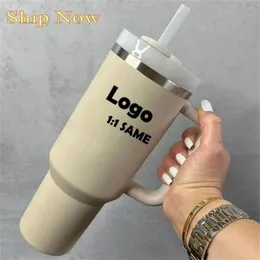 1pc مع شعار 40 أوقية أكواب H2 0 مغامرة Quencher Travel Tumbler Handle Beer Mug Water Bottle Cuping Cup Cup Vacuum D312T