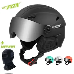 Ski Helmets Batfox Skiing Helmets Goggles Visor Ear Protection Men Women Integrally-Molded Ski Snowboard Skateboard Windproof Safety Helmets 231212