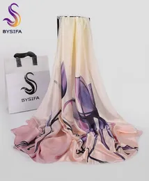 Bysifa mor mavi çiçek bayanlar ipek atkı şal moda kadınlar uzun eşarplar sonbahar kış zarif kadın baş atkı y20106629869