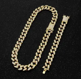 Men039S colar de hip hop e pulseira conjunto de bracelete Cristal de gelo prateado Miami Chain Chain Water Water Diamond Rapper 2cm Q08094676539