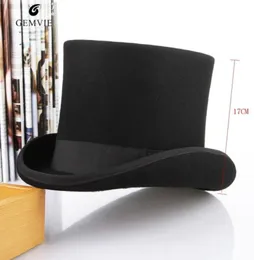 Мужской цилиндр в английском стиле, 100-шерстяные шляпы Fedora, цилиндры Безумного Шляпника, традиционная шляпа президента с плоским верхом, кепка волшебника в стиле стимпанк C191730022