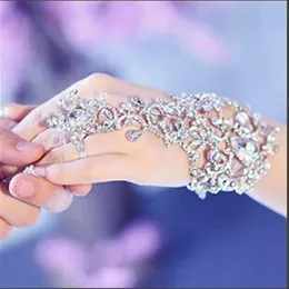Neue Ankunft Luxus Diamant Kristall Braut Handschuh Handgelenk Fingerlose Hochzeit Schmuck Armbänder für Braut Perlen Mariage Bride280i