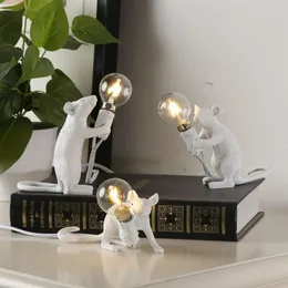 Criativo resina animal rato rato lâmpada de mesa pequeno mini mouse bonito led luzes da noite decoração para casa luzes lâmpada cabeceira ue au eua reino unido 273y